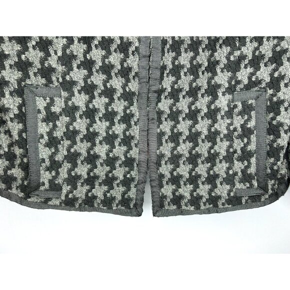 Mossimo Tweed Jacket Womens M Houndstooth Collarless Black Grey Twee 3/4 Sleeve - Picture 4 of 13